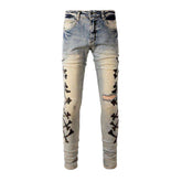Jeans mit Knochenstickerei aus Leder für Herren